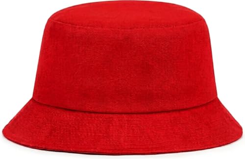 JUNGANRHA Kids Bucket Hat Reversible Unisex Boys Girls Cotton Summer Fishing Hats for Camping Hiking Traveling Baseball Cap Football Beach Sun Hat Plain Colours Size 54 cm (Red (Pack 1))