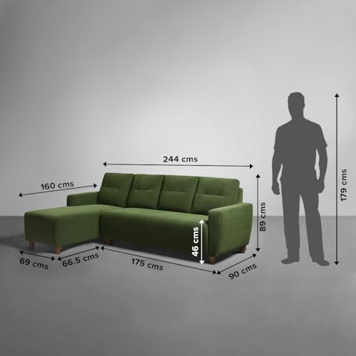 Image of Sleepyhead Yolo Designed by Duroflex - 4 Seater Sofa LHS Sectional + Ottoman |Premium Fabric, Plush 3-Layer Cushioning |Modern Buttonless Tufted & Anti-Sag Comfort |3 Years Warranty - Avocade Green