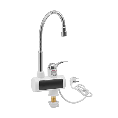 Grifo de agua caliente eléctrico, giratorio 360°, de acero inoxidable, con indicador de temperatura LED, calentador de agua instantáneo, para cocinas y baños