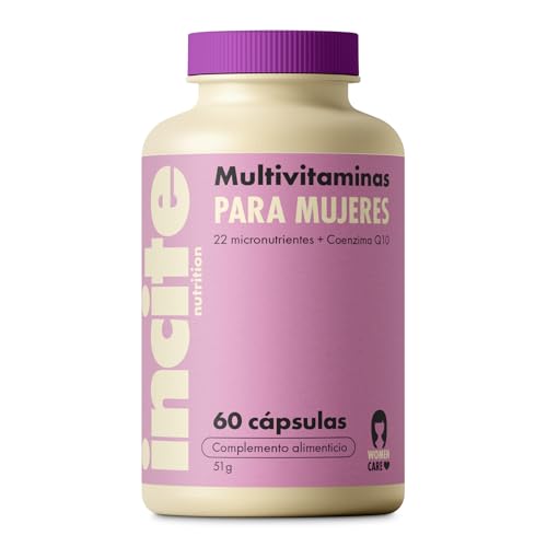 Incite Nutrition Multivitamínico para Mujeres. 60 Cápsulas. Fórmula con 22 Vitaminas y Minerales Esenciales + Coenzima Q10. Apoyo Inmune, Energía, Salud Ósea, Armonía Hormonal. Apto para Vegetarianas