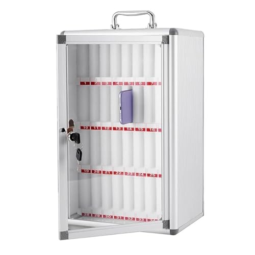 Taquilla de almacenamiento de teléfono montada en la pared con cerradura numerada y llave de aleación de aluminio con asa para exámenes y entornos de trabajo, asegura tus dispositivos