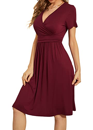 Image of WEACZZY Women's Summer Short Sleeve Casual Dresses V-Neck Floral Party Dress with Pockets