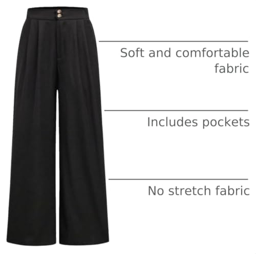 Image of OYOANGLE Girl's Pleated Wide Leg Pants Button Zipper Fly High Waisted Long Trousers with Pocket
