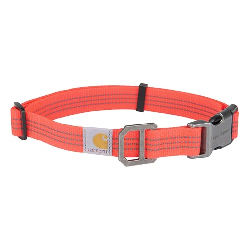 Carhartt Fully Adjustable Nylon Webbing Collars for Dogs, Reflective Stitching for Visibility, Coral Glow (Nylon Webbing), Medium