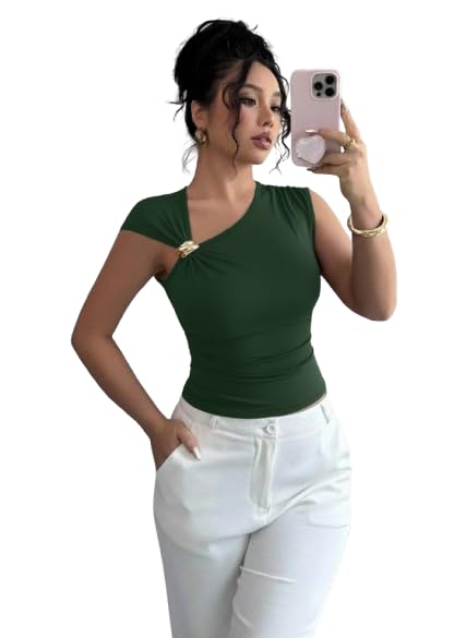 TIVANTE Solid Asymetric Neck Sleeveless Crop top for Women-image-24