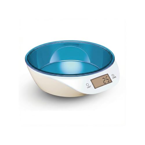 SODANY Comedero con Báscula Digital para Perros y Gatos, Cuenco Extraíble y Lavable, Balanza de Precisión 1g a 5kg con Pantalla LCD, Recipiente de Comida para Control de Dieta y Peso (21x18cm)