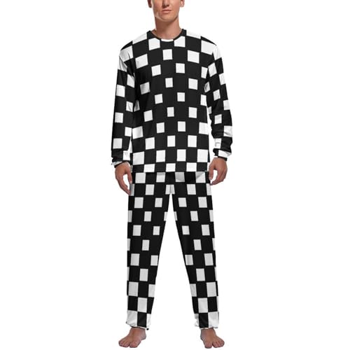 Ensemble de pyjama homme Damier haut et bas à manches longues pour nuit confortable