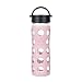 Lifefactory 16-Ounce BPA-Free Glass Water Bottle with Classic Cap and Protective Silicone Sleeve, Desert Rose