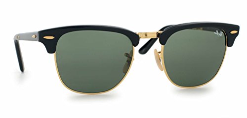 Ray Ban RB2176 Folding Clubmaster 901 Shiny Black Sunglasses 51mm