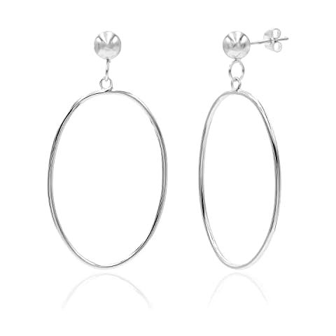 Silver Earrings for Women, Oval Dangle Sterling Silver Hoop Earrings, 40x20mm Size, Drop Earrings for Women Gift Bridesmaids Holiday Birthday Cover