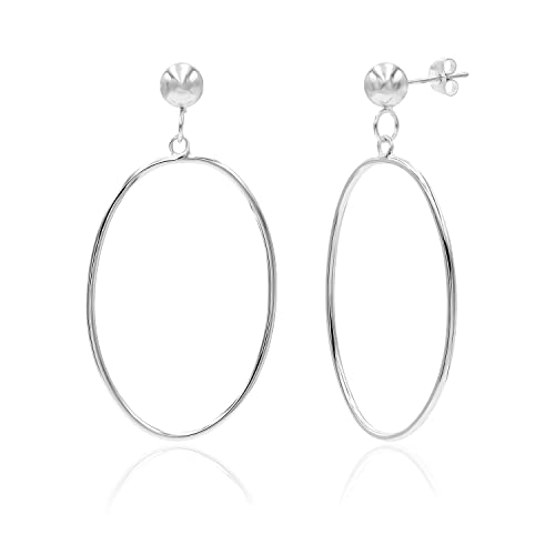 Sea of Ice Sterling Silver Open Oval Drop Dangle Hoop