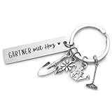 COMOOKA Garten Geschenk „Gärtner mit Herz“, Metall Schlüsselanhänger mit Blume, Schaufel und Gießkanne, Glücksbringer Garden Geschenke für Gartenliebhaber inkl. Umschlag