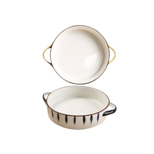 Hhaoran-9868 Fuente de cerámica para hornear Plato de cerámica for gratinar queso estilo europeo for uso doméstico, bandeja creativa y ancha for hornear fideos en el horno Molde para hornear