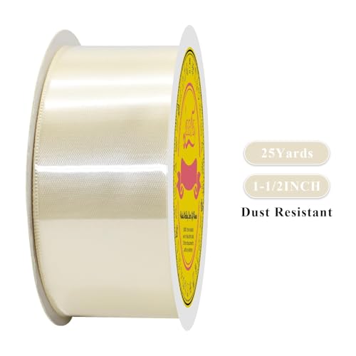 Image of Double Face Ivory Satin Ribbon 1-1 /2 inch X 25 Yards Polyester Ivory Ribbon for Gift Wrapping Very Suitable for Weddings Party Hair Bow Invitation Decorations and More