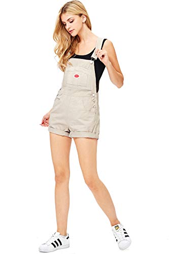 Revolt Women's Juniors Classic Twill Short Overalls (Khaki, Medium)