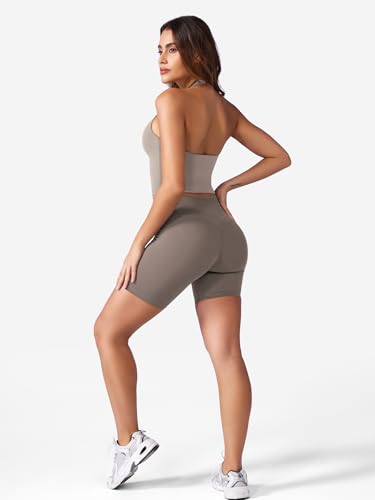 YEOREO Women's Halter Crop Top V Neck Workout Going Out Tank Top Hazel Padded Sleeveless Backless Trendy Summer Camisole4