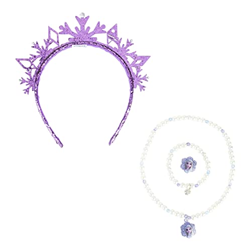 LUV HER Frozen Princess Dress Up Accessory Set - 4 Pcs Jewelry Set - Purple Tiara, Pear Bracelet, Elsa Necklace, Elsa Ring - Giftable Box - Birthday & Holiday Gifts For Girls - Ages 3+