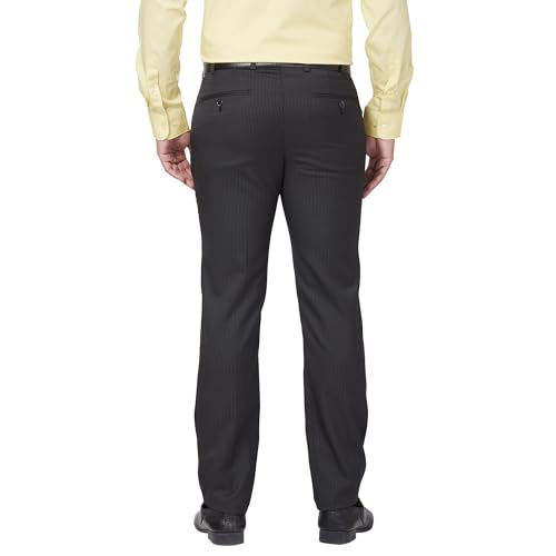 Image of Raymond Men Mid Rise Slim Fit Stripe Pattern Poly Viscose Blend Flat Front Formal Trouser