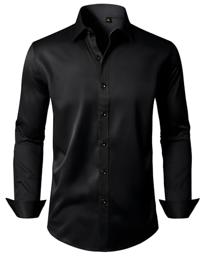 Alimens & Gentle Black Dress Shirt for Men Long Sleeve Button Down Shirt Wrinkle Free Stretch Business Formal Wedding L