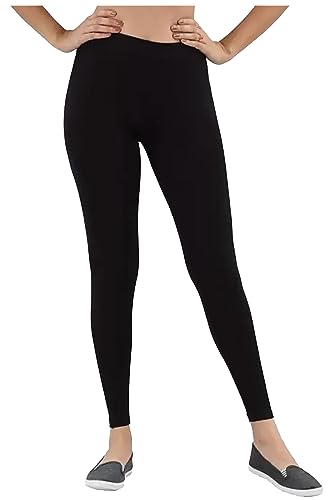 Image of H2 Women's Comfortable Cotton Blend Leggings - Ankle Length, Versatile (in, Alpha, M, Regular, Black)