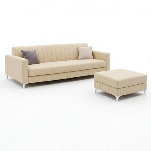 Image of Amelia Rich 5 Seater L Shape Sofa Set with Movable Ottoman | Flexible Layout | Spacious Soft Touch Seating | Modern Sofa for Living Room (Cream)