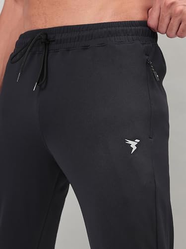 Image of TECHNOSPORT Men's Slim Fit Track Pants with Zip Pockets, ELASTO Plus Quick Dry Stretchable Lightweight Lower for Gym Running Yoga and Sports