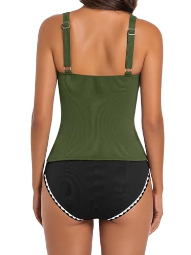 Women's Swimsuit Tankini Tummy Control Bathing Suits Two Piece Modest Swim Suits High Waisted Shell Stitch Swimwear3