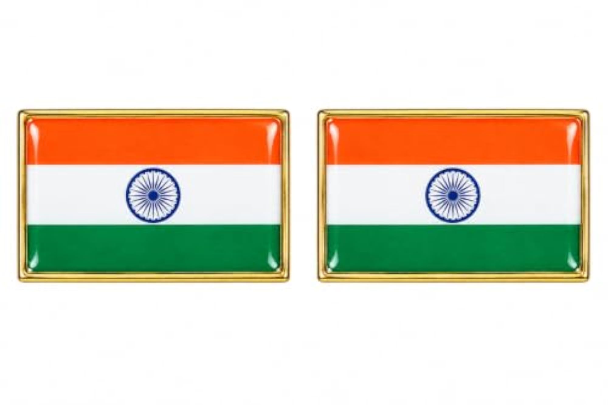 Pack of 2 Indian Tricolour Flag Rectangle Lapel Pins, Gold Finish