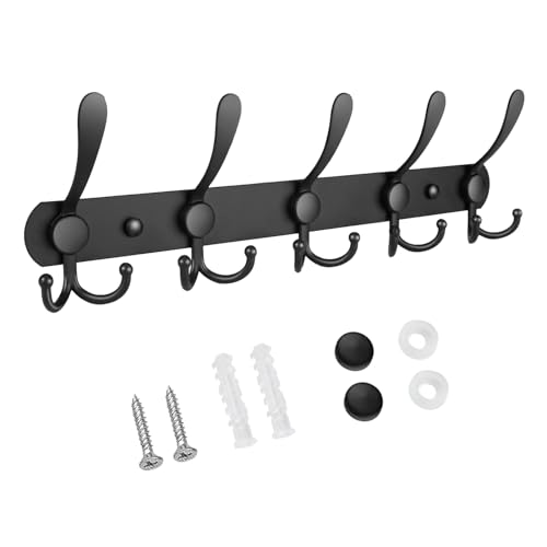 Perchero Pared, Ganchos para Abrigos, Diseño De Tres Ganchos, Ganchos Utilitarios Vintage Negro, Perchero de Pared 5 Ganchos para Puerta y Pared Colgar Bolsas, Ropa,Gorras,...