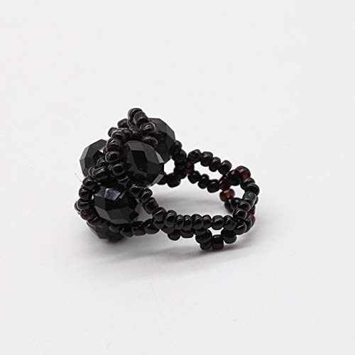Handmade Blooming Rose Flower Crystal Stretch Ring Elastic Rope with Colorful Crystal Beads Adjustable Statement Ring3
