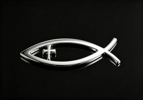 Image of 3D Chrome Emblem Badge Sticker Christian Fish with Cross Chrome Emblem Decoration for Car, Truck, Motorcycle, RV, Scooter, SUV, Door, Window (Silver Christian Fish)