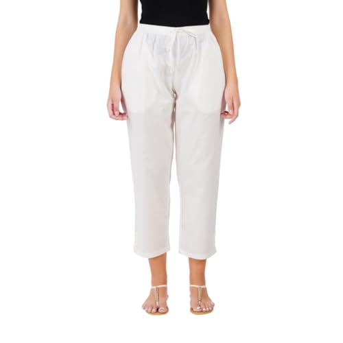 Image of Happy Bunny Parallel Pants for Women 100% Cotton Ankle Length Trousers Regular Fit with Elastic Drawstring Stylish & Pockets Casual Formal Wear for Office & Home