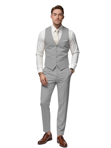 Mens Suits 2 Piece Slim Fit Suit Set V-Neck Solid Vest Pants Wedding Prom Tuxedo Set