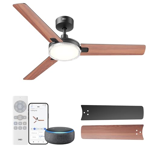 Dreo Smart Ceiling Fans with Lights, 52 Inch Black Ceiling Fan, 12 Speeds & 3 Fan Modes, Stepless Color Tones, Dimmable LED Light, 1-12H Timer, Quiet DC Motor, Remote/APP/Alexa/Wall Switch C