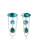 VICEROY Pendientes de mujer de acero chapado plata 999 con cristales azules y verdes y cadena colgante 14323E01000
