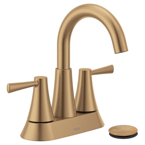 Image of Moen 84022BZG Ronan 2-Handle Centerset Bath Faucet, Gold | Push-Down Drain