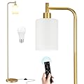 Ziisee Floor Lamps for Living Room - Industrial Standing Lamp with Remote Control Glass Shade, Modern Gold Floor Lamp with LED Bulbs, Tall Lamp for Bedroom Office - Gold