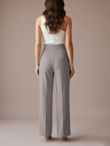 Image of GRECIILOOKS Korean Style Trousers | High Waist Wide Leg Formal Pants | Ankle Length Stretchable Office Wear | Button Closure Straight Fit | Regular Fit Pants for Women