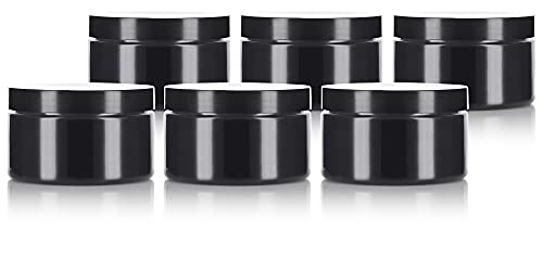 JUVITUS Black PET Plastic (BPA Free) Refillable Low Profile Jar - 4 oz (6 Pack)
