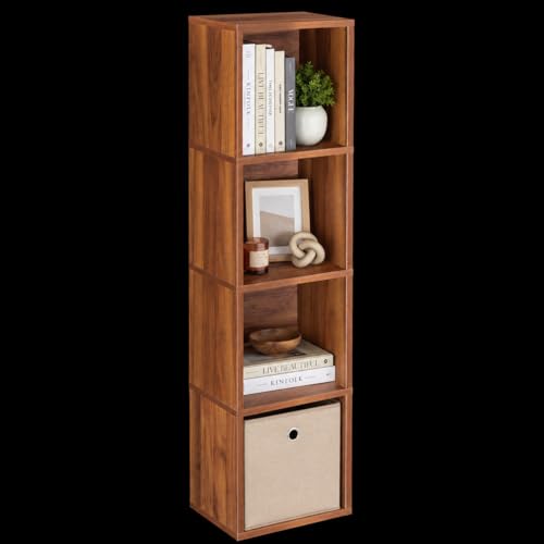 Image of 4 Cube Storage Organizer Wooden Bookshelf, 4 Cube Shelf Bookcase, Small Bookshelf Storage Organizer, 4 Cube Storage Shelf for Bedroom, Small Bookshelf for Living Room and Office (Natural)