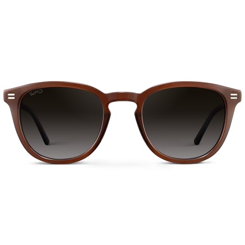 Image of WearMe Pro WMP Eyewear - Men's Classic Round Polarized Sunglasses, Premium Slim Acetate Frame with Dashed Rivet Details