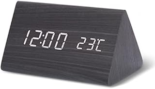 Digital Alarm Clock for Bedroom with LED Display, Battery Powered Wooden Effect Alarm Clock with Temperature and Date, Small Digital Clock with Weekday and Weekend Alarms, Alarm Clocks for Bedrooms