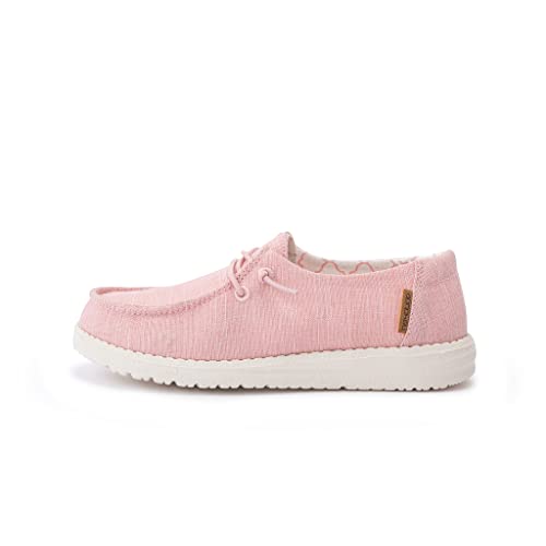 Image of Hey Dude Girl's Wendy Youth Linen Cotton Candy Size 2 | Girl's Shoes | Girl's Lace Up Loafers | Comfortable & Light-Weight