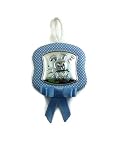 TAMAÑO 8 X 8 CM MEDALLA CUNA CELESTE CONEJITO BILAMINADO PLATA