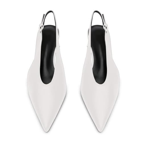 iadore Women’s Slingback Heels 2 Inch Kitten Low Heels Pumps Closed Pointed Toe Ankle Strap Dress Shoes for Evening Party Size 5-12 US2