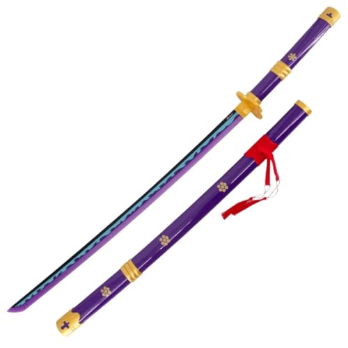 Katana Decorativa Enma Zoro, 105 cm, Bambú con Luces LED, Púrpura y Dorado