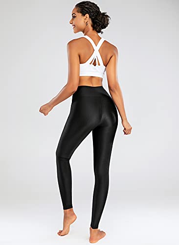 Romastory Women's Elastic Shiny Leggings Pants High Waisted Shining Sports Workout Leggings Tights (Large, Black) #TOP3
