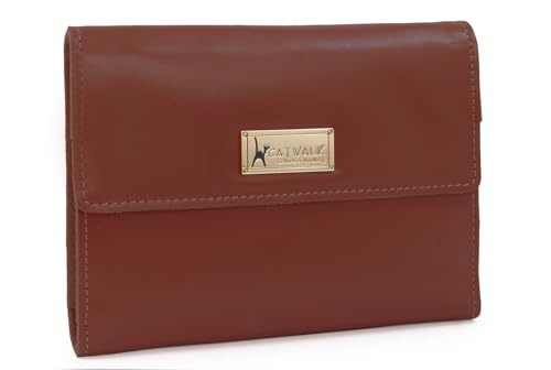 Catwalk Collection Handbags - Rotolo Portagioie Pelle Camoscio - Custodia Gioielli Viaggio Media/Grande - Confezione Regalo - Chanelle Marrone Chiaro