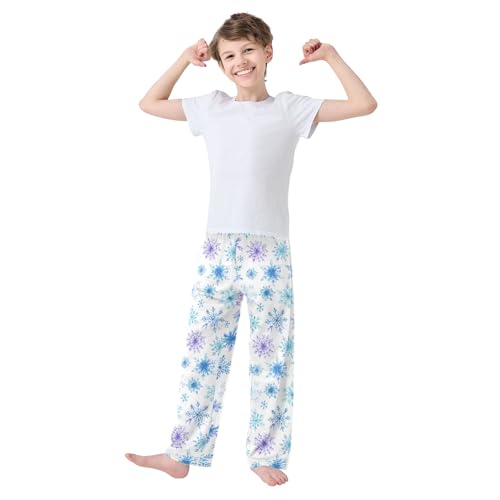 Pajama Pants Lounge Sleep PJ Bottoms Sleepwear Elastic Waist Drawstring S Blue Purple Snowflakes3