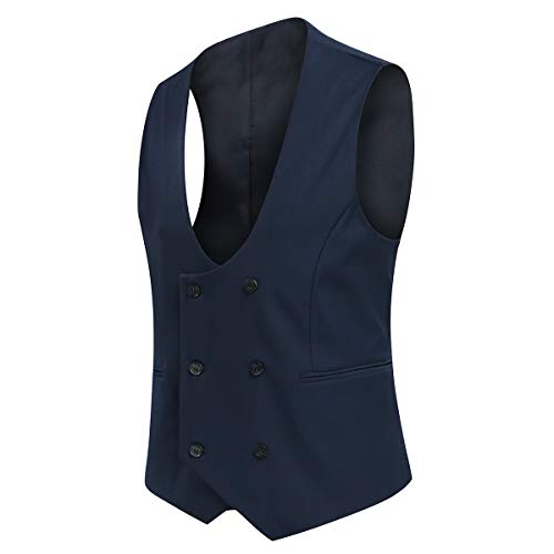 Allthemen Gilet Homme Costume de Gilet Casual Business double boutonnage à col en U Bleu Marine L - Image 3